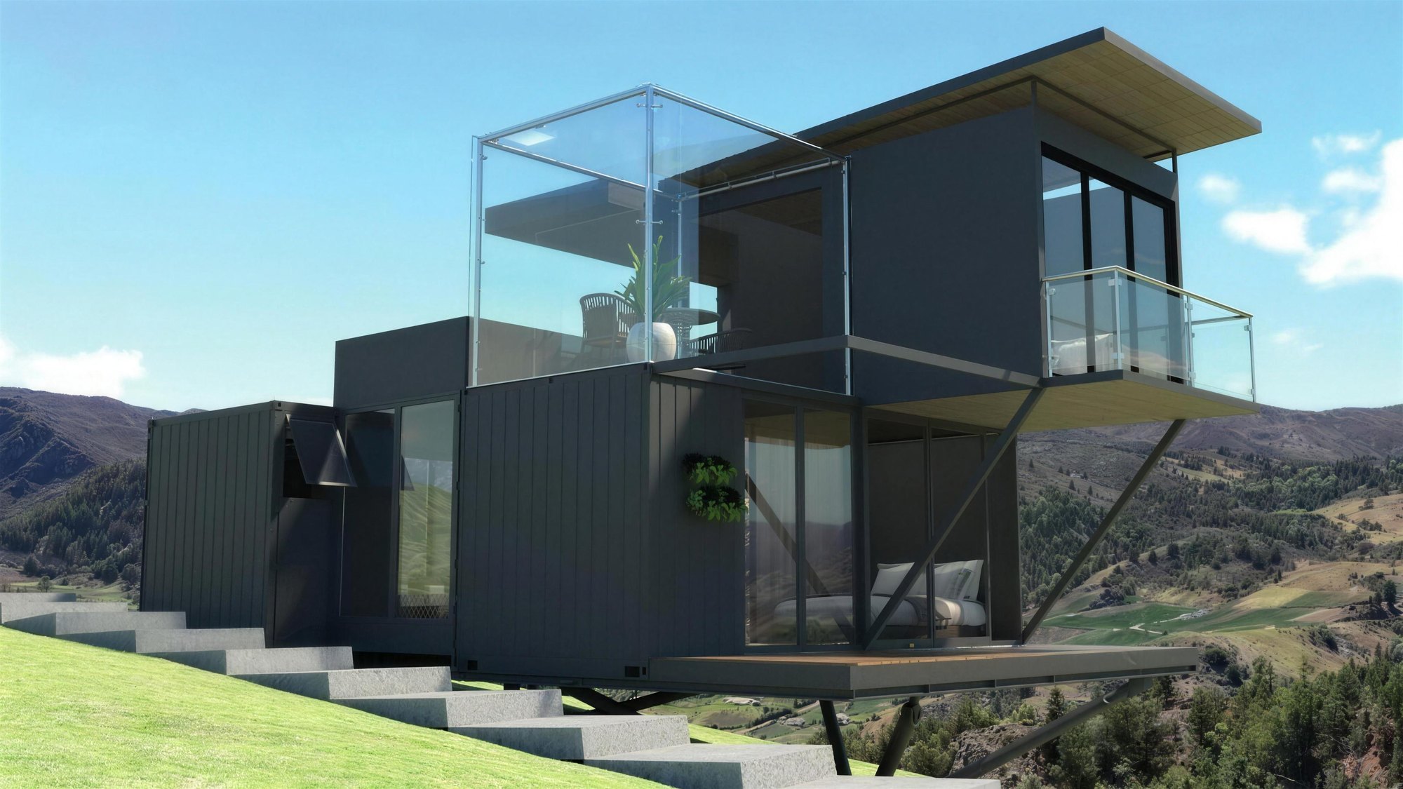 Render de una cabaña campestre en la Laguna de Tota